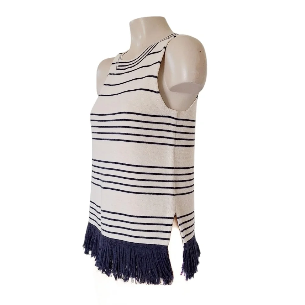 J.Crew Nautical Stripe Sleeveless Sweater Fringe Hem XS